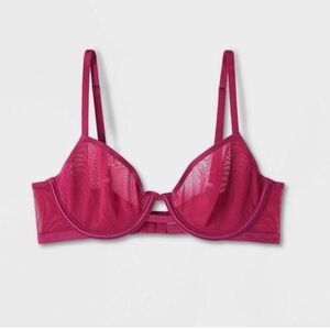 Auden 36 A Unlined Demi Coverage Bra Burgandy Mesh Underwire